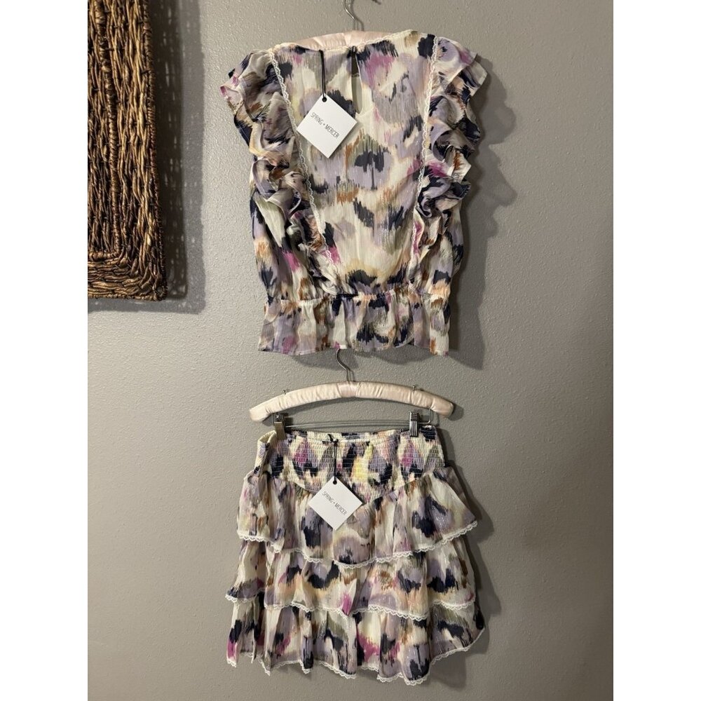 Spring & Mercer Colorful Smocked Tiered Ruffle Large Skirt Medium Top Set NEW - Picture 5 of 14
